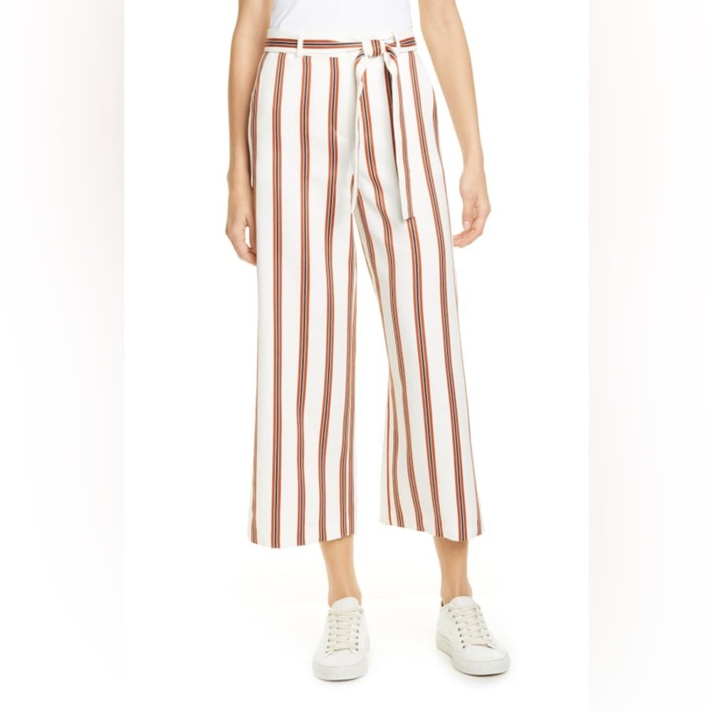 Maje Pomala Stripe Tie-Waist Wide Leg Crop Pants, 36